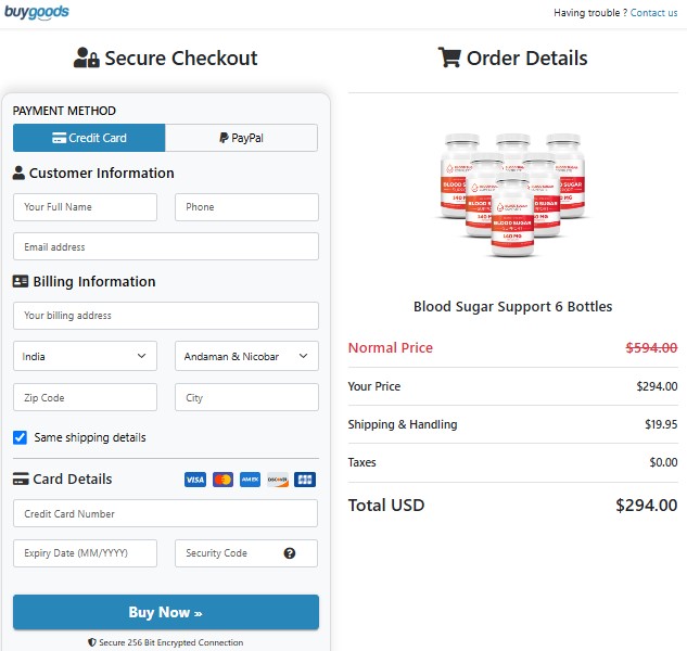 Blood Sugar Complete Order Page